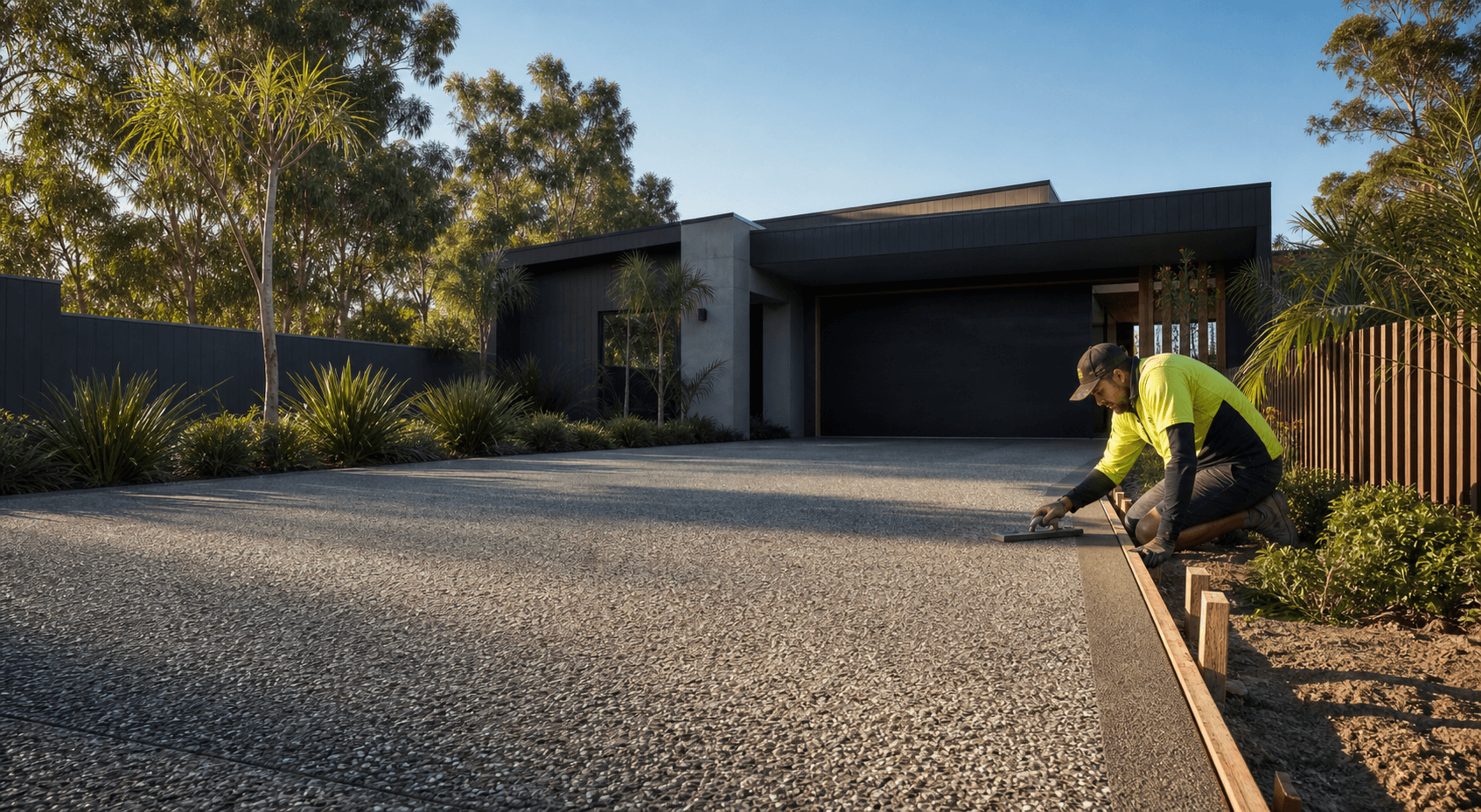 New exposed aggregate driveway at a Brisbane home
