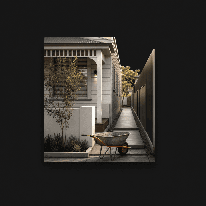 Narrow side access and concrete pathway beside a Brisbane home